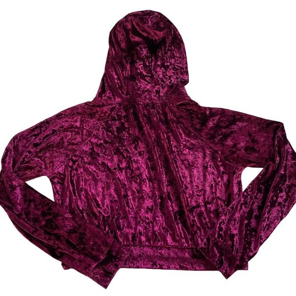 LF Emma & Sam Hoodie Women Small Red Velvet Soft Crop Knit Pullover Sweater - Picture 3 of 8